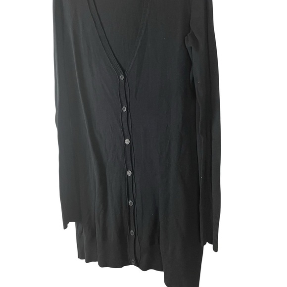Caslon Black Longline V-Neck Button Front Cardigan Women’s Medium – Cotton Blend - Picture 3 of 6